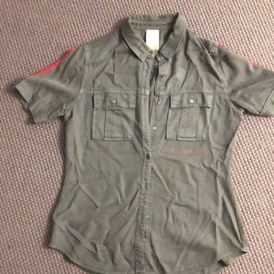 Army green short sleeve button down